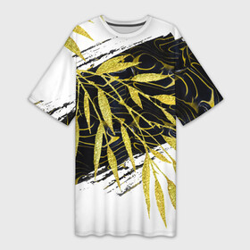Платье-футболка 3D с принтом Абстракция с золотыми листьями в Екатеринбурге,  |  | абстрактный | абстракция | белый | графика | золотистый | золото | золотой | крупная | крупный | листва | листики | листья | мазки | черный