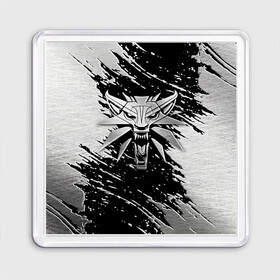 Магнит 55*55 с принтом THE WITCHER LOGO STEEL  в Екатеринбурге, Пластик | Размер: 65*65 мм; Размер печати: 55*55 мм | the witcher | ведьмак | железо | зе витчер | игра | компьютерная игра | лого | логотип | сталь