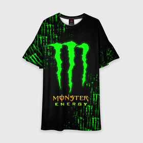 Детское платье 3D с принтом MONSTER ENERGY NEON | МОНСТЕР в Екатеринбурге, 100% полиэстер | прямой силуэт, чуть расширенный к низу. Круглая горловина, на рукавах — воланы | Тематика изображения на принте: monster | monster energy | монстер | монстер енерджи | монстер енэрджи | монстер энерджи | неон | энергетик | энергетический напиток