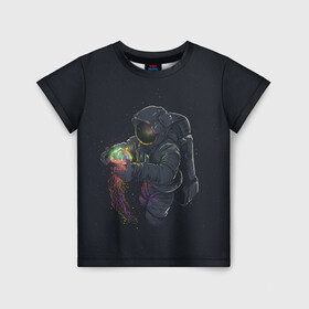 Детская футболка 3D с принтом Космическая медуза в Екатеринбурге, 100% гипоаллергенный полиэфир | прямой крой, круглый вырез горловины, длина до линии бедер, чуть спущенное плечо, ткань немного тянется | Тематика изображения на принте: space | галактика | иллюстрация | космонавт | медуза