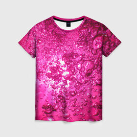 Женская футболка 3D с принтом Розовые Пузырьки в Екатеринбурге, 100% полиэфир ( синтетическое хлопкоподобное полотно) | прямой крой, круглый вырез горловины, длина до линии бедер | Тематика изображения на принте: абстрактный розовый | неоновый розовый | розовая вода | розовый мир