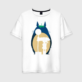 Женская футболка хлопок Oversize с принтом Street Totoro в Екатеринбурге, 100% хлопок | свободный крой, круглый ворот, спущенный рукав, длина до линии бедер
 | ghibli | japan | nature | neigbor | neighbour | totoro | анимация | аниме | гибли | друг | животные | лес | милый | мир | миядзаки | мой сосед тоторо | мульт | мультфильм | природа | сосед | тоторо | хаяо | хранитель | япония