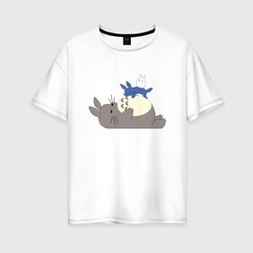 Женская футболка хлопок Oversize с принтом Sleepy Totoro в Екатеринбурге, 100% хлопок | свободный крой, круглый ворот, спущенный рукав, длина до линии бедер
 | ghibli | japan | nature | neigbor | neighbour | totoro | анимация | аниме | гибли | друг | животные | лес | милый | мир | миядзаки | мой сосед тоторо | мульт | мультфильм | природа | сосед | тоторо | хаяо | хранитель | япония