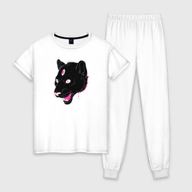 Женская пижама хлопок с принтом Магическая Пантера в Екатеринбурге, 100% хлопок | брюки и футболка прямого кроя, без карманов, на брюках мягкая резинка на поясе и по низу штанин | большая кошка | пантера | пантера арт | черная пантера