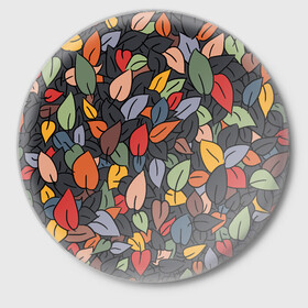 Значок с принтом Рисованная Осень в Екатеринбурге,  металл | круглая форма, металлическая застежка в виде булавки | дерево | лес | листок | листопад | листья | осень