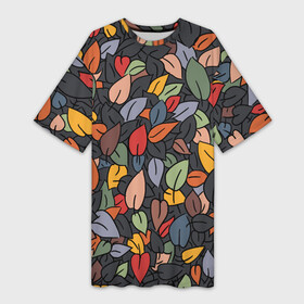 Платье-футболка 3D с принтом Рисованная Осень в Екатеринбурге,  |  | дерево | лес | листок | листопад | листья | осень