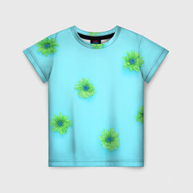 Детская футболка 3D с принтом Зеленые Цветочки в Екатеринбурге, 100% гипоаллергенный полиэфир | прямой крой, круглый вырез горловины, длина до линии бедер, чуть спущенное плечо, ткань немного тянется | зеленые цветочки | маленькие цветочки | цветы