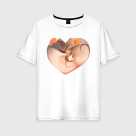 Женская футболка хлопок Oversize с принтом Мышиное сердце в Екатеринбурге, 100% хлопок | свободный крой, круглый ворот, спущенный рукав, длина до линии бедер
 | heart | love | mouse | mouse heart | mouse love | любовь | мыши | мышиная любовь | мышиное сердце | мышь | сердце | сердце мыши
