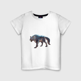 Детская футболка хлопок с принтом Северный волк в Екатеринбурге, 100% хлопок | круглый вырез горловины, полуприлегающий силуэт, длина до линии бедер | арт | божество | животное божество | лёд | рисунок | север | фантастический зверь | фантастическое животное | холод