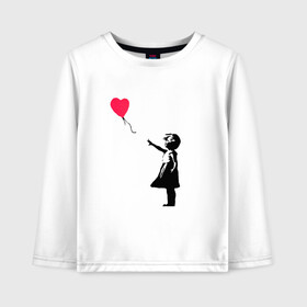 Детский лонгслив хлопок с принтом Balloon Girl в Екатеринбурге, 100% хлопок | круглый вырез горловины, полуприлегающий силуэт, длина до линии бедер | Тематика изображения на принте: balloon girl | banksy | бэнкси | граффити | девочка с шариком | сердце