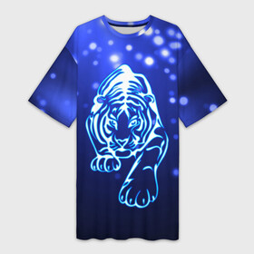 Платье-футболка 3D с принтом Неоновый тигр в Екатеринбурге,  |  | cat | neon | new year | tiger | блеск | восточный гороскоп | год тигра | гороскоп | день рождения | дикие животные | дикий тигр | зверь | злой кот | кот | кошак | кошка | неоновый | новый год | подарок | сила