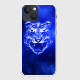 Чехол для iPhone 13 mini с принтом Космический тигр в Екатеринбурге,  |  | cat | neon | new year | tiger | восточный гороскоп | год тигра | голова | день рождения | дикие животные | зверь | злой кот | злой тигр | кот | кошак | кошка | неоновый | новый год | огненный | оскал | подарок