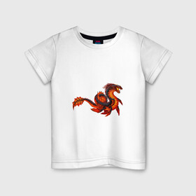 Детская футболка хлопок с принтом Лавовый левиафан в Екатеринбурге, 100% хлопок | круглый вырез горловины, полуприлегающий силуэт, длина до линии бедер | арт | вулкан | змей | лава | левиафан | огонь | рисунок | фантастический зверь | фантастическое животное