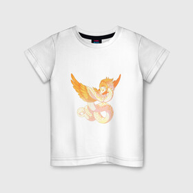 Детская футболка хлопок с принтом Солнечный дракон в Екатеринбурге, 100% хлопок | круглый вырез горловины, полуприлегающий силуэт, длина до линии бедер | арт | дракон | рисунок | солнечный зверь | солнце | фантастический зверь | фантастическое животное
