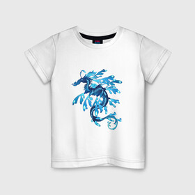 Детская футболка хлопок с принтом Морской дракон в Екатеринбурге, 100% хлопок | круглый вырез горловины, полуприлегающий силуэт, длина до линии бедер | арт | дракон | конёк | конь | море | морской конёк | рисунок | фантастический зверь | фантастическое животное
