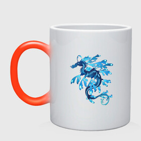 Кружка хамелеон с принтом Морской дракон в Екатеринбурге, керамика | меняет цвет при нагревании, емкость 330 мл | Тематика изображения на принте: арт | дракон | конёк | конь | море | морской конёк | рисунок | фантастический зверь | фантастическое животное