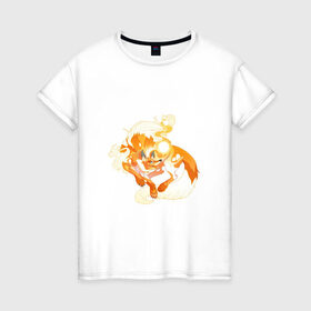 Женская футболка хлопок с принтом Солнечный волк в Екатеринбурге, 100% хлопок | прямой крой, круглый вырез горловины, длина до линии бедер, слегка спущенное плечо | арт | волк | искра | огонь | рисунок | солнечный зверь | солнце | фантастический зверь | фантастическое животное