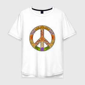 Мужская футболка хлопок Oversize с принтом PEACE | FLOWERS (Z) в Екатеринбурге, 100% хлопок | свободный крой, круглый ворот, “спинка” длиннее передней части | bloom | blossom | floret | flowers | hippies | peace | знак | любовь | мир | символ | хиппи | цветы