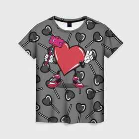 Женская футболка 3D с принтом Сердечко сэлфи в Екатеринбурге, 100% полиэфир ( синтетическое хлопкоподобное полотно) | прямой крой, круглый вырез горловины, длина до линии бедер | peace | selfi | мир | сердечко | сердце | сэлфи | фотка