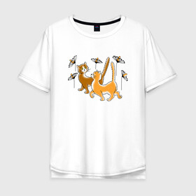 Мужская футболка хлопок Oversize с принтом Рыжие коты в Екатеринбурге, 100% хлопок | свободный крой, круглый ворот, “спинка” длиннее передней части | cat | cat art | животные | звери | кот | котик | коты | кошка | цветы