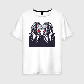 Женская футболка хлопок Oversize с принтом Злые обезьяны в костюмах в Екатеринбурге, 100% хлопок | свободный крой, круглый ворот, спущенный рукав, длина до линии бедер
 | monkey | гориллы | обезьяны | планета обезьян | человек   обезьяна