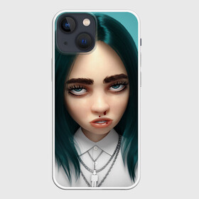 Чехол для iPhone 13 mini с принтом Billie Eilish: 3D в Екатеринбурге,  |  | 3d | billie eilish | белый | бирюзовый | волосы | лицо | музыка