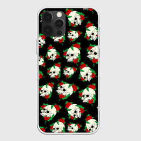 Чехол для iPhone 12 Pro с принтом Черепа и розы / Skull and Roses в Екатеринбурге, силикон | область печати: задняя сторона чехла, без боковых панелей | Тематика изображения на принте: death | gothic | halloween | horror | roses | skeleton | skillet | skull | готика | готические | жуткий | кости | красные розы | листья | скелет | хеллоуин | хоррор | хэллоуин | цветы | череп | черепа в розах | черепа и розы | черепа с