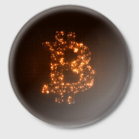 Значок с принтом СВЕТЯЩИЙСЯ BITCOIN в Екатеринбурге,  металл | круглая форма, металлическая застежка в виде булавки | bitcoin | btc | coin | биткоин | биткойн | валюта | деньги | криптовалюта | монета | платёжная система | технология