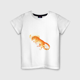 Детская футболка хлопок с принтом Тигр солнца в Екатеринбурге, 100% хлопок | круглый вырез горловины, полуприлегающий силуэт, длина до линии бедер | арт | большая кошка | рисунок | рога | солнце | тигр | фантастический зверь | фантастическое животное