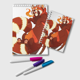 Блокнот с принтом Огненная панда в Екатеринбурге, 100% бумага | 48 листов, плотность листов — 60 г/м2, плотность картонной обложки — 250 г/м2. Листы скреплены удобной пружинной спиралью. Цвет линий — светло-серый
 | арт | красная панда | крылья | малая панда | маленькая панда | огонь | панда | панда стайана | перья | рисунок | стайана | фантастический зверь | фантастическое животное | язык пламени