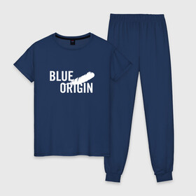 Женская пижама хлопок с принтом Blue Origin logo перо в Екатеринбурге, 100% хлопок | брюки и футболка прямого кроя, без карманов, на брюках мягкая резинка на поясе и по низу штанин | blue origin | блю ориджин | перо