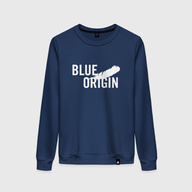 Женский свитшот хлопок с принтом Blue Origin logo перо в Екатеринбурге, 100% хлопок | прямой крой, круглый вырез, на манжетах и по низу широкая трикотажная резинка  | blue origin | блю ориджин | перо