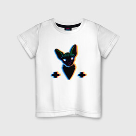 Детская футболка хлопок с принтом Glitch Neco в Екатеринбурге, 100% хлопок | круглый вырез горловины, полуприлегающий силуэт, длина до линии бедер | 3d zoom | focus | оптическая иллюзия | псевдо 3d | раздвоение | стереоскопический эффект