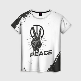 Женская футболка 3D с принтом Peace | Мир (Z) в Екатеринбурге, 100% полиэфир ( синтетическое хлопкоподобное полотно) | прямой крой, круглый вырез горловины, длина до линии бедер | anarchy | hippies | peace | анархизм | анархия | два пальца | знак | знаки | любовь | мир | хиппи