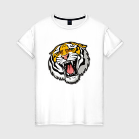 Женская футболка хлопок с принтом Tiger в Екатеринбурге, 100% хлопок | прямой крой, круглый вырез горловины, длина до линии бедер, слегка спущенное плечо | 2022 | animal | cat | lion | tiger | год тигра | животные | зубы | кот | кошка | лев | охотник | полосатый | природа | тигр | тигренок | тигрица | хищник