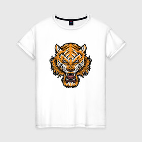 Женская футболка хлопок с принтом Cool Tiger в Екатеринбурге, 100% хлопок | прямой крой, круглый вырез горловины, длина до линии бедер, слегка спущенное плечо | 2022 | animal | cat | lion | tiger | год тигра | животные | зубы | кот | кошка | лев | охотник | полосатый | природа | тигр | тигренок | тигрица | хищник