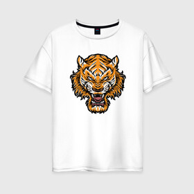 Женская футболка хлопок Oversize с принтом Cool Tiger в Екатеринбурге, 100% хлопок | свободный крой, круглый ворот, спущенный рукав, длина до линии бедер
 | 2022 | animal | cat | lion | tiger | год тигра | животные | зубы | кот | кошка | лев | охотник | полосатый | природа | тигр | тигренок | тигрица | хищник