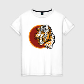 Женская футболка хлопок с принтом Japan Tiger в Екатеринбурге, 100% хлопок | прямой крой, круглый вырез горловины, длина до линии бедер, слегка спущенное плечо | 2022 | animal | cat | lion | tiger | год тигра | животные | зубы | кот | кошка | лев | охотник | полосатый | природа | тигр | тигренок | тигрица | хищник