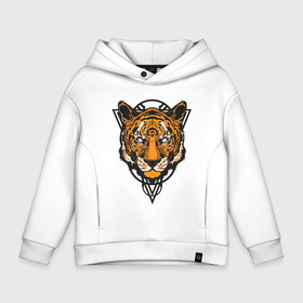 Детское худи Oversize хлопок с принтом Tiger Style в Екатеринбурге, френч-терри — 70% хлопок, 30% полиэстер. Мягкий теплый начес внутри —100% хлопок | боковые карманы, эластичные манжеты и нижняя кромка, капюшон на магнитной кнопке | Тематика изображения на принте: 2022 | animal | cat | lion | tiger | год тигра | животные | зубы | кот | кошка | лев | охотник | полосатый | природа | тигр | тигренок | тигрица | хищник