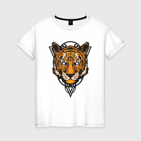 Женская футболка хлопок с принтом Tiger Style в Екатеринбурге, 100% хлопок | прямой крой, круглый вырез горловины, длина до линии бедер, слегка спущенное плечо | 2022 | animal | cat | lion | tiger | год тигра | животные | зубы | кот | кошка | лев | охотник | полосатый | природа | тигр | тигренок | тигрица | хищник
