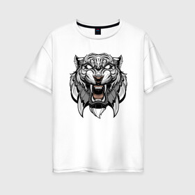 Женская футболка хлопок Oversize с принтом Серый Тигр в Екатеринбурге, 100% хлопок | свободный крой, круглый ворот, спущенный рукав, длина до линии бедер
 | 2022 | animal | cat | lion | tiger | год тигра | животные | зубы | кот | кошка | лев | охотник | полосатый | природа | тигр | тигренок | тигрица | хищник