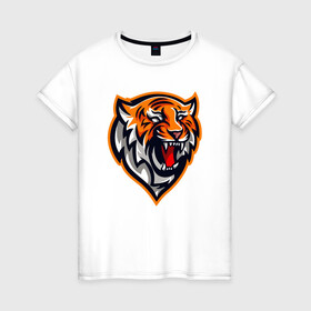 Женская футболка хлопок с принтом Tiger Scream в Екатеринбурге, 100% хлопок | прямой крой, круглый вырез горловины, длина до линии бедер, слегка спущенное плечо | 2022 | animal | cat | lion | tiger | год тигра | животные | зубы | кот | кошка | лев | охотник | полосатый | природа | тигр | тигренок | тигрица | хищник