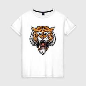 Женская футболка хлопок с принтом Boss Tiger в Екатеринбурге, 100% хлопок | прямой крой, круглый вырез горловины, длина до линии бедер, слегка спущенное плечо | 2022 | animal | cat | lion | tiger | год тигра | животные | зубы | кот | кошка | лев | охотник | полосатый | природа | тигр | тигренок | тигрица | хищник