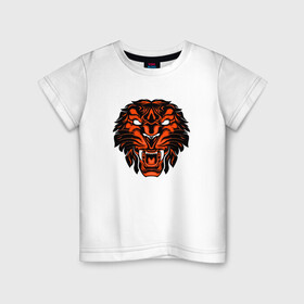 Детская футболка хлопок с принтом African Tiger в Екатеринбурге, 100% хлопок | круглый вырез горловины, полуприлегающий силуэт, длина до линии бедер | Тематика изображения на принте: 2022 | animal | cat | lion | tiger | год тигра | животные | зубы | кот | кошка | лев | охотник | полосатый | природа | тигр | тигренок | тигрица | хищник