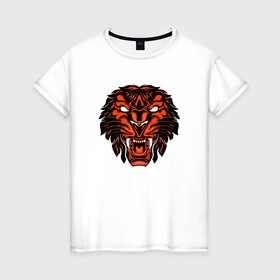 Женская футболка хлопок с принтом African Tiger в Екатеринбурге, 100% хлопок | прямой крой, круглый вырез горловины, длина до линии бедер, слегка спущенное плечо | 2022 | animal | cat | lion | tiger | год тигра | животные | зубы | кот | кошка | лев | охотник | полосатый | природа | тигр | тигренок | тигрица | хищник
