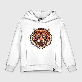 Детское худи Oversize хлопок с принтом Tiger Meow в Екатеринбурге, френч-терри — 70% хлопок, 30% полиэстер. Мягкий теплый начес внутри —100% хлопок | боковые карманы, эластичные манжеты и нижняя кромка, капюшон на магнитной кнопке | Тематика изображения на принте: 2022 | animal | cat | lion | tiger | год тигра | животные | зубы | кот | кошка | лев | охотник | полосатый | природа | тигр | тигренок | тигрица | хищник