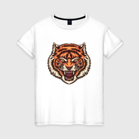 Женская футболка хлопок с принтом Tiger Meow в Екатеринбурге, 100% хлопок | прямой крой, круглый вырез горловины, длина до линии бедер, слегка спущенное плечо | 2022 | animal | cat | lion | tiger | год тигра | животные | зубы | кот | кошка | лев | охотник | полосатый | природа | тигр | тигренок | тигрица | хищник