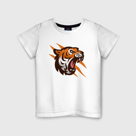 Детская футболка хлопок с принтом Tiger Flash в Екатеринбурге, 100% хлопок | круглый вырез горловины, полуприлегающий силуэт, длина до линии бедер | Тематика изображения на принте: 2022 | animal | cat | lion | tiger | год тигра | животные | зубы | кот | кошка | лев | охотник | полосатый | природа | тигр | тигренок | тигрица | хищник