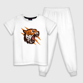 Детская пижама хлопок с принтом Tiger Flash в Екатеринбурге, 100% хлопок |  брюки и футболка прямого кроя, без карманов, на брюках мягкая резинка на поясе и по низу штанин
 | Тематика изображения на принте: 2022 | animal | cat | lion | tiger | год тигра | животные | зубы | кот | кошка | лев | охотник | полосатый | природа | тигр | тигренок | тигрица | хищник