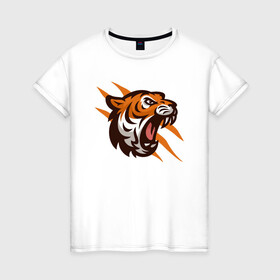 Женская футболка хлопок с принтом Tiger Flash в Екатеринбурге, 100% хлопок | прямой крой, круглый вырез горловины, длина до линии бедер, слегка спущенное плечо | 2022 | animal | cat | lion | tiger | год тигра | животные | зубы | кот | кошка | лев | охотник | полосатый | природа | тигр | тигренок | тигрица | хищник